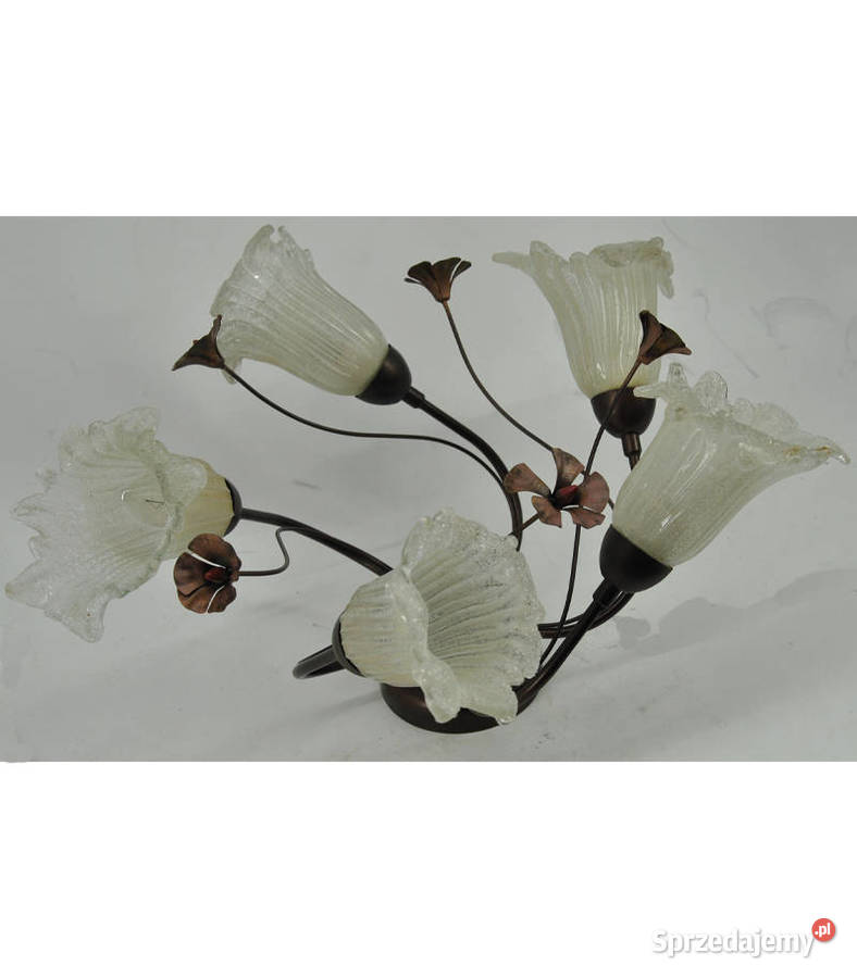 Żyrandol kwiatowy z 5 szklanymi kloszami lampa Wieliczka
