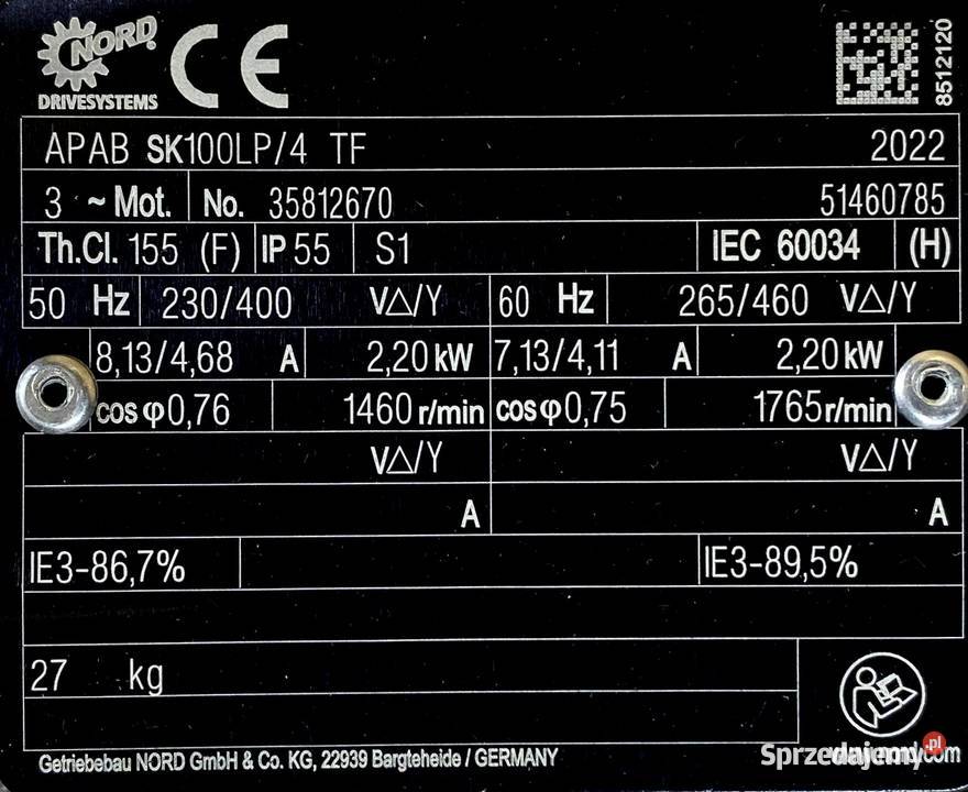 silnik elektryczny 22kW 1460obr 3fazowy NORD IE3 Pigża