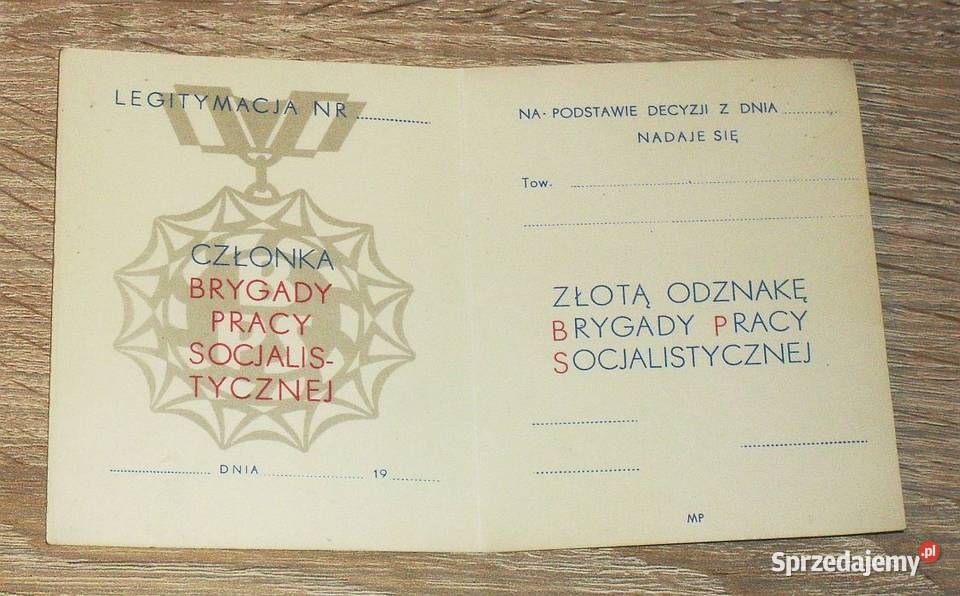 Legitymacja Członka Brygady Pracy