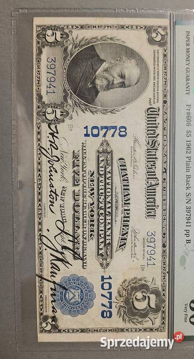 USA 5 Dolarów 1902 r York PMG 30 Węgorzewo