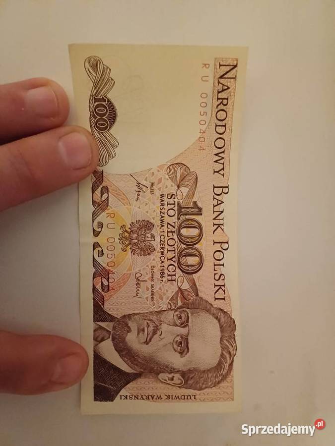 Dwa banknoty 100 złotowe z 1986 roku seria RU Lubań