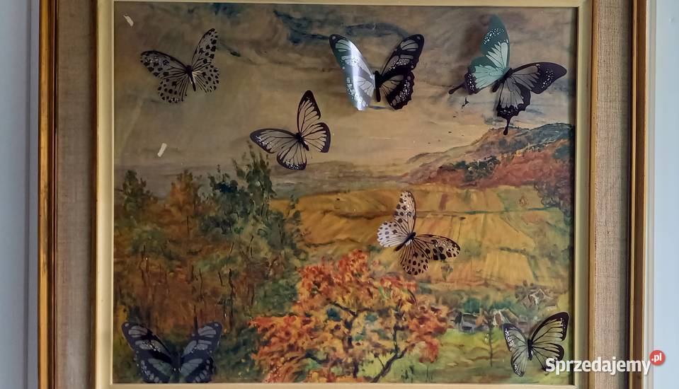 Obraz pejzaż krajobraz olej 1979 mazowieckie Małkinia Górna