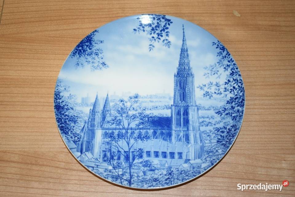 Katedra w Ulm Ulmer Munster kobaltowy talerz Chełmno