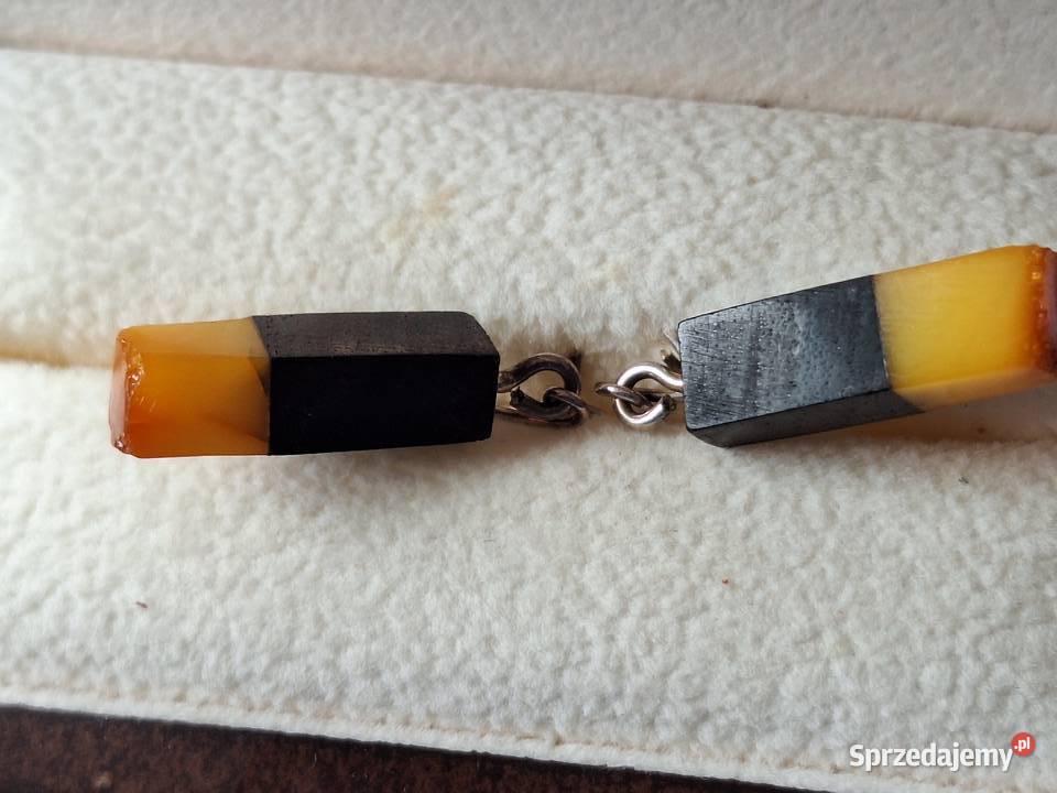 Kolczyki wiszące drewno bursztyn