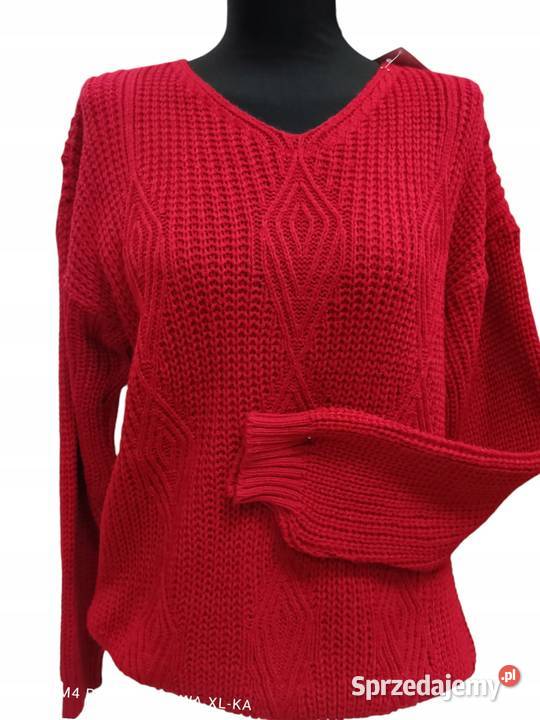 Sweter z plecionym wzorem biust 110 czerwony Wieluń