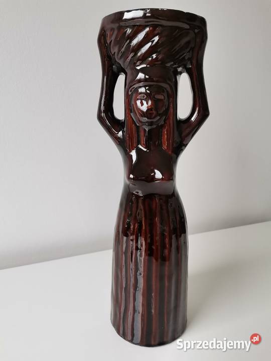 Stara figurka wazon Kobieta z Koszem ceramika Katowice