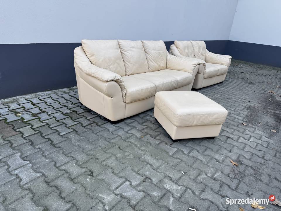 Okazja Komplet sofa 32 włoska skóra naturalna Bielsko-Biała
