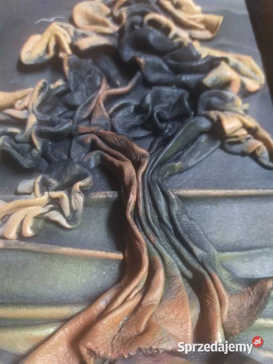 Obraz ze skóry skórzany w drewnianej ramie