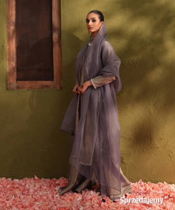 Duża ozdobna chusta szal stole szara organza Pozostałe