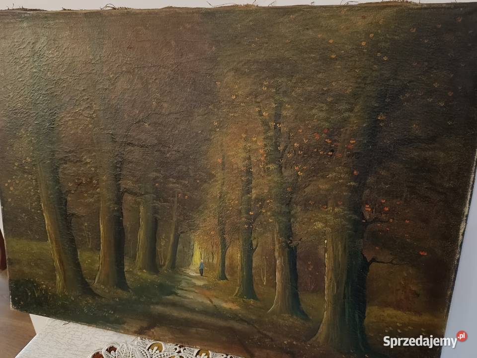 Stary obraz olejny na płótnie 70x50 Lipno
