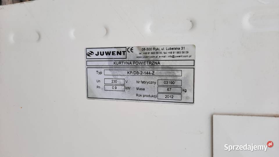82 L78	Kurtyna powietrzna Juwent Pozostałe sprzedam