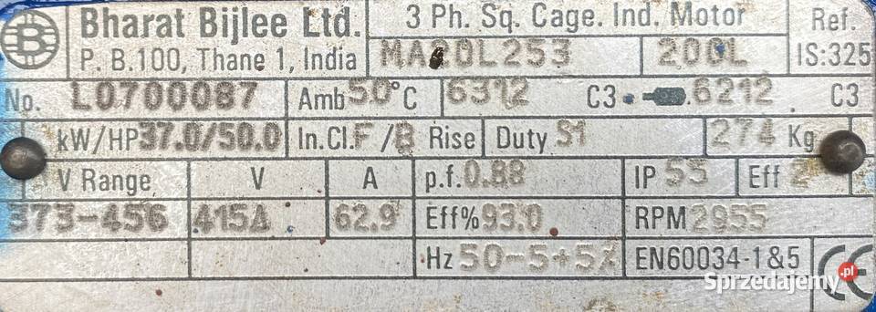 silnik elektryczny 37kW 2955obr 3fazowy Pigża
