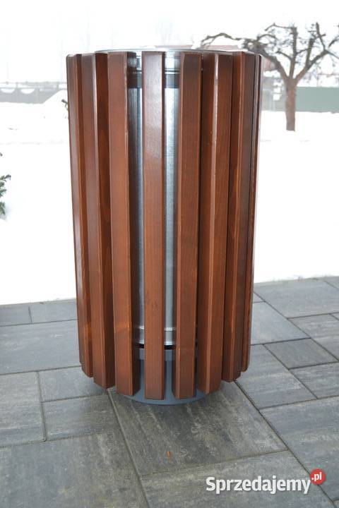 Kosz uliczny miejski okrągły stalowy drewniany Warszawa