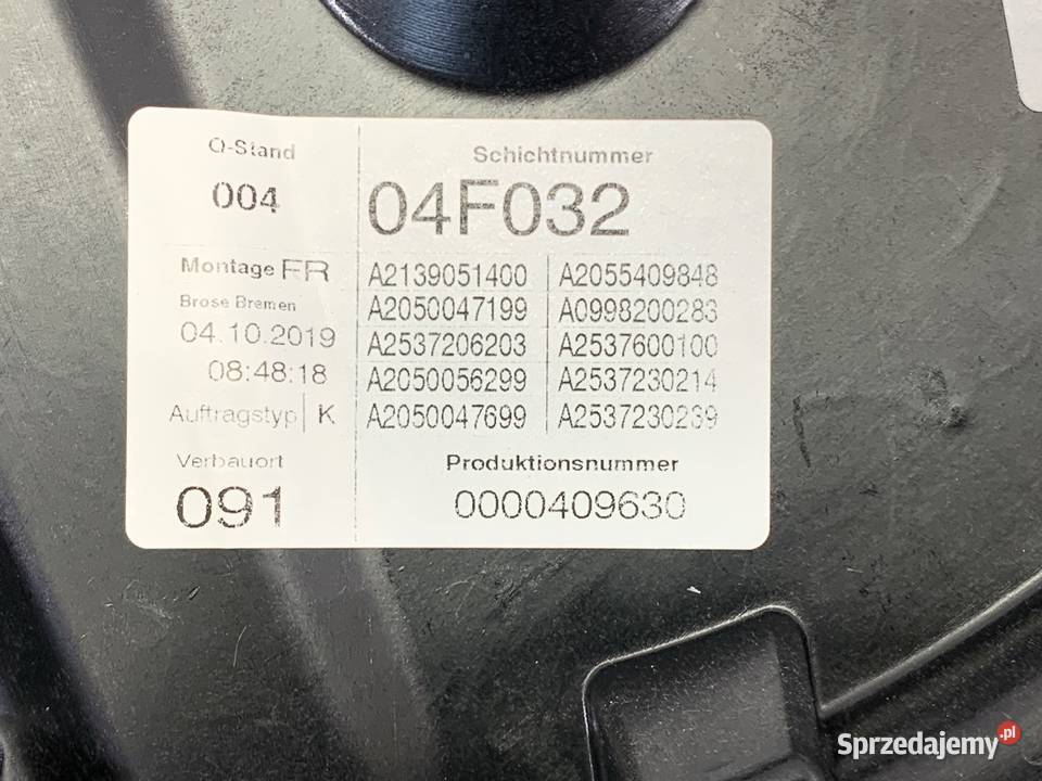 PODNOŚNIK SZYBY PRAWY PRZÓD MERCEDES GLC SUV Mechanizmy opuszczania szyb