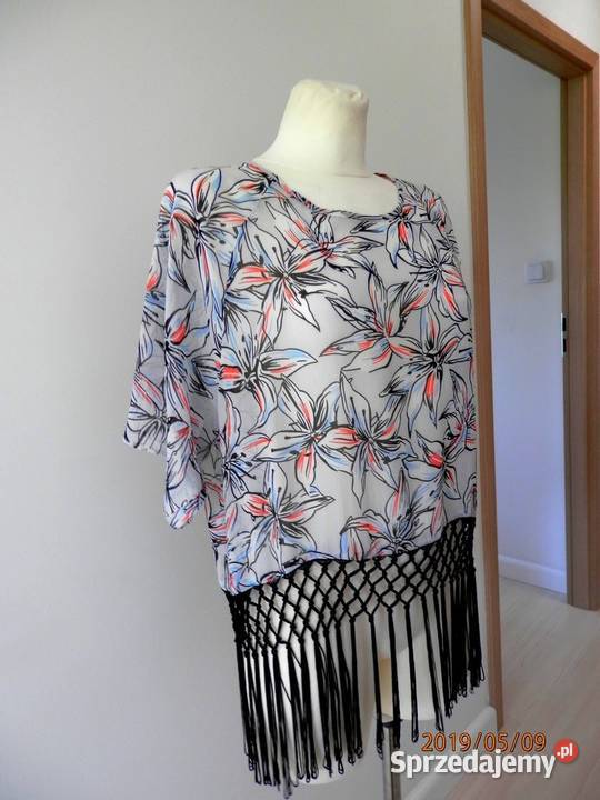 Bluzka Papaya Stylowe Frędzle Kwiaty Błękitna L