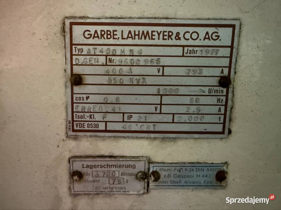 Prądnice Garbe Lahmeyer CO AG 550 KVA