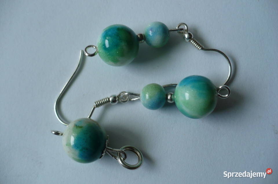 kolczyki srebrne wiszące marmur tęczowy i Suwałki