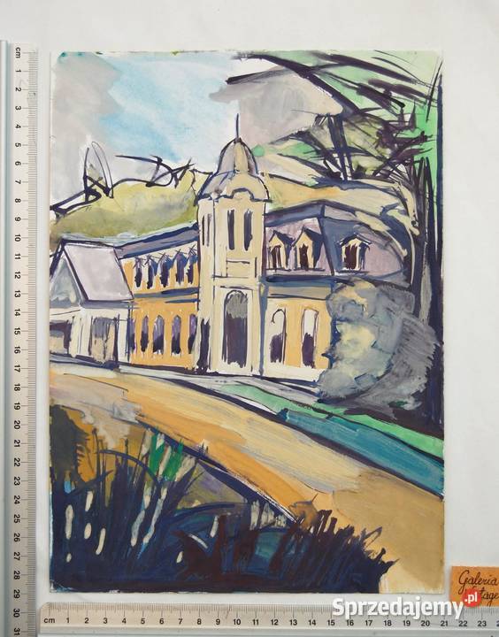 Architektura obraz gwasz Saba ekspresjonizm 29 x Obrazki i obrazy Lublin
