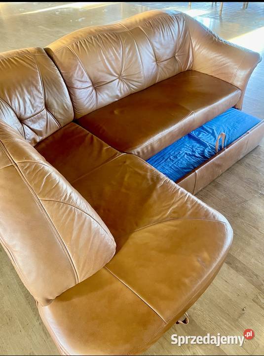 Wygodny narożny wypoczynek skórzany OKAZJA Smogolice sprzedam