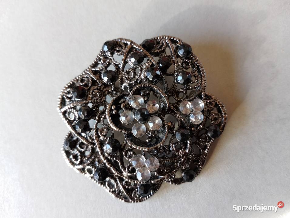 BROSZKA z kryształkami postarzane srebro Broszki Oborniki