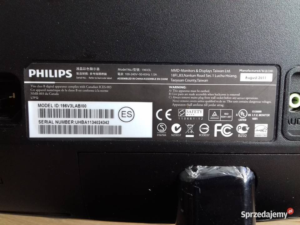 Monitor LED Philips 196VLA używany sprawny DVI Bydgoszcz