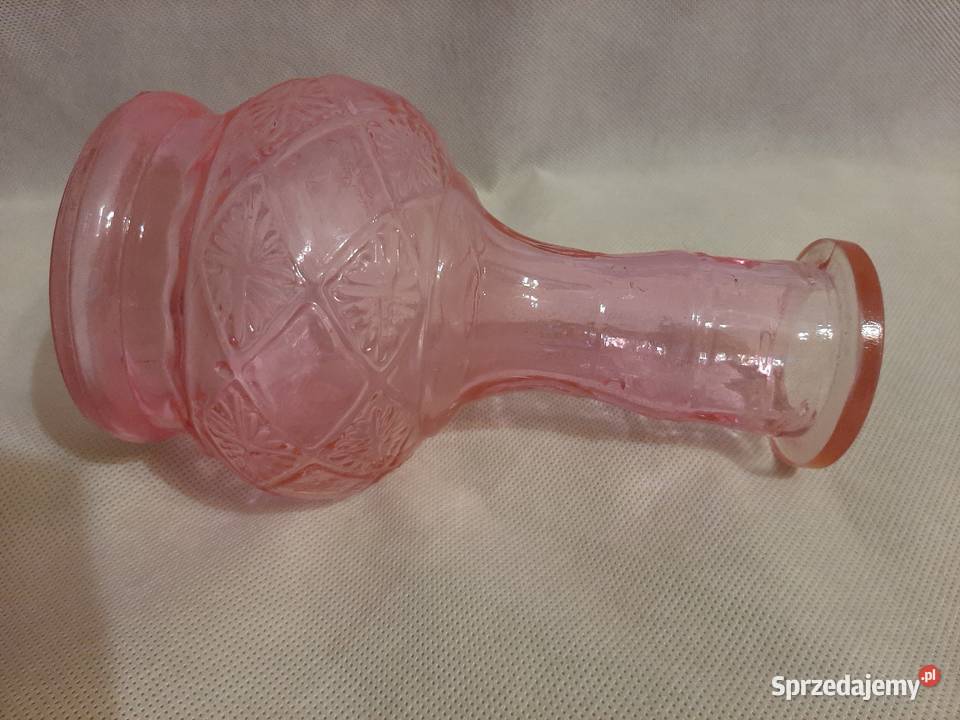 Piękny wazon z różowego grubego szkła Porcelana i szkło Inowrocław