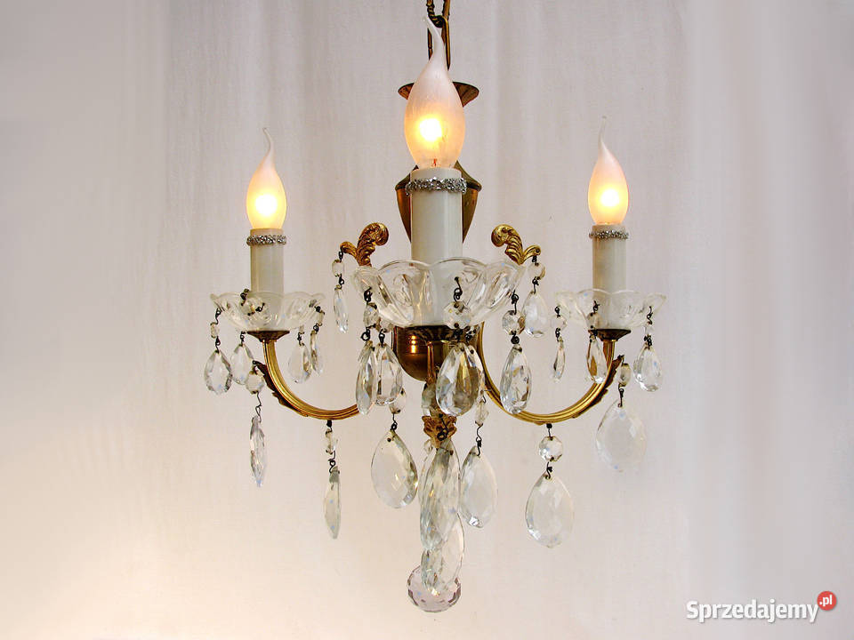 Żyrandol Lampa mosiądz Kryształki