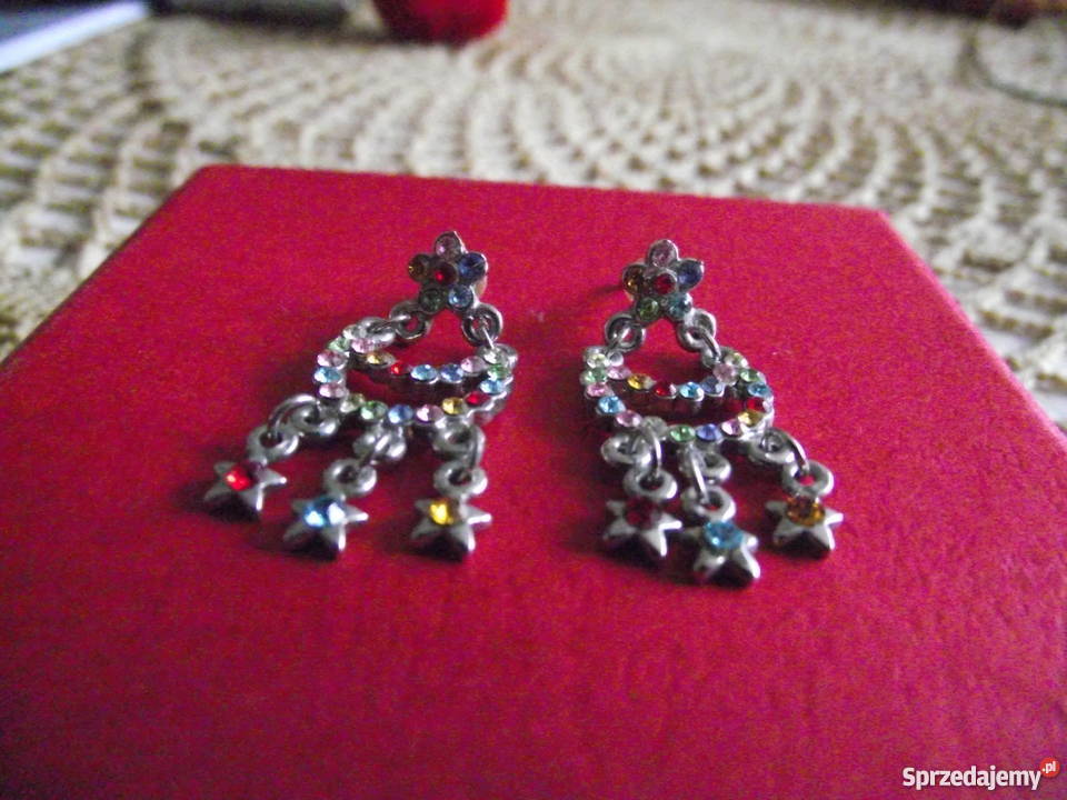 DŁUGIE KOLCZYKI Z KOLOROWYMI CYRKONIAMI Piła