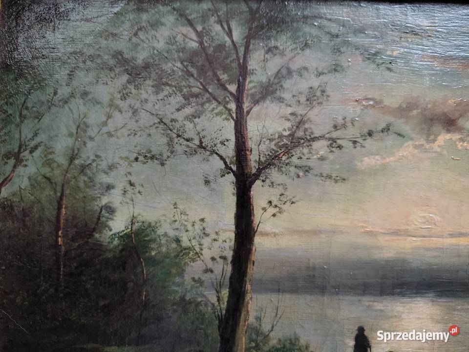 Stary obraz olejny na płótnie 19 wiek Kartuzy