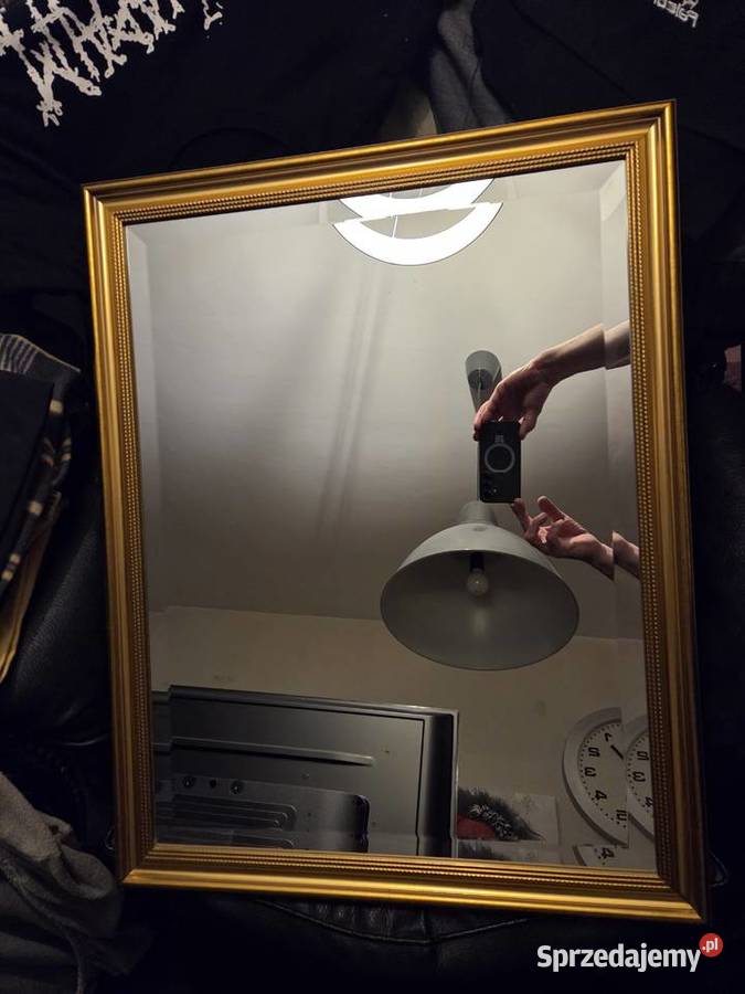 ładne solidne lustro vintage złota drewniana Pozostałe Łask