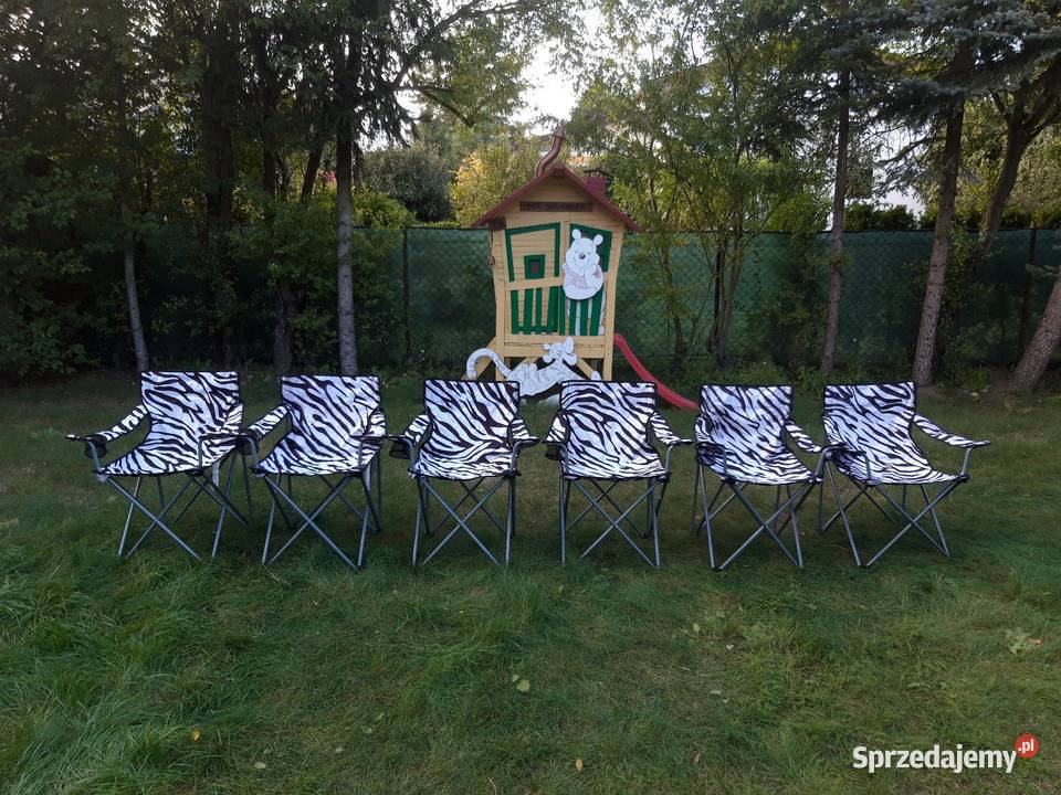 Krzesła wędkarskie z wzorem zebry w sprzedaży 6 sprzedam