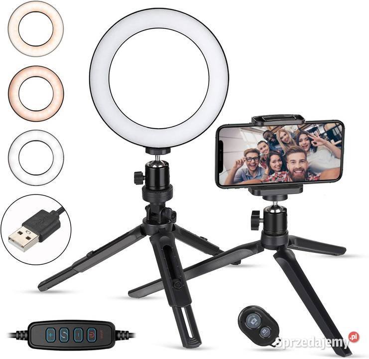 Lampa RING LED pierścieniowa dwa statyw z