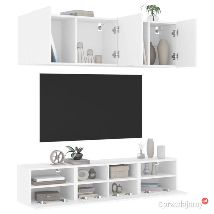 5częściowy zestaw mebli TV biały materiał mazowieckie