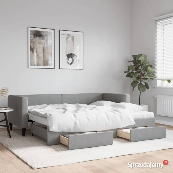 Sofa rozsuwana z szufladami jasnoszara tkanina