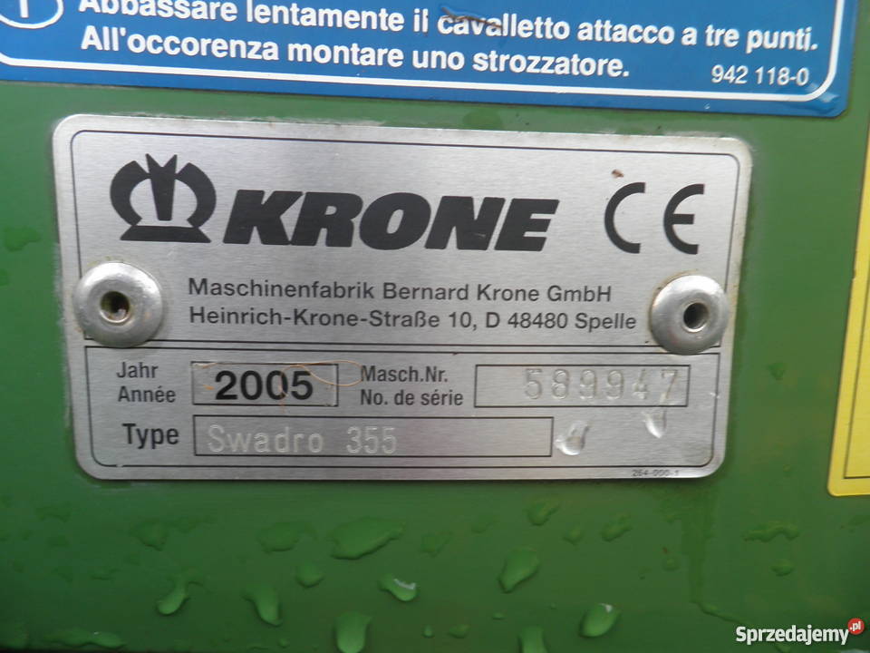 Zgrabiarka Krone Swadro 355 2005 nieuszkodzony