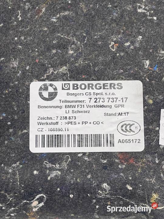 BMW F31 BOCZEK OBUDOWA BAGAŻNIKA LEWA 7273737 osobowe Zestawy części blacharskich dolnośląskie