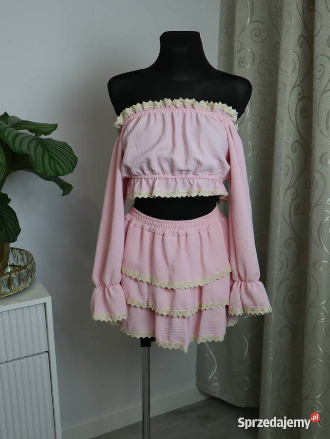 Komplet różowy hiszpanka bluzka spódnica Zgierz sprzedam