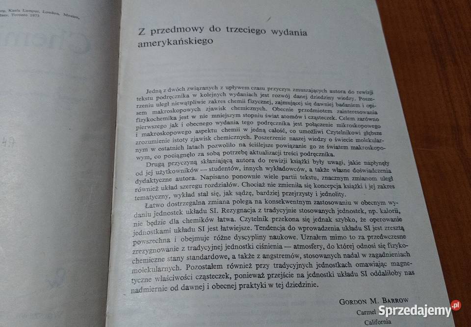 Chemia fizyczna Gordon M Barrow wyd 3 zmienione chemia, biochemia pomorskie Gdańsk