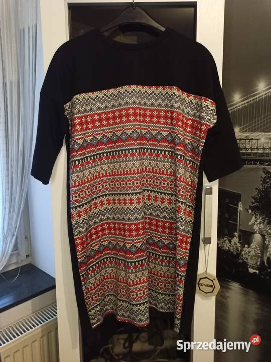 Wygodna dzianinowa sukienka wzorki Wyprzedaż 3/4 Ozorków