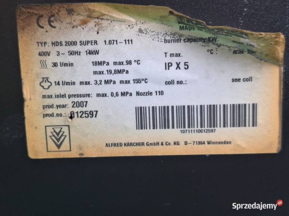 Myjka Gorąco wodna KARCHER HDS 2000 SUPER Myjki ciśnieniowe