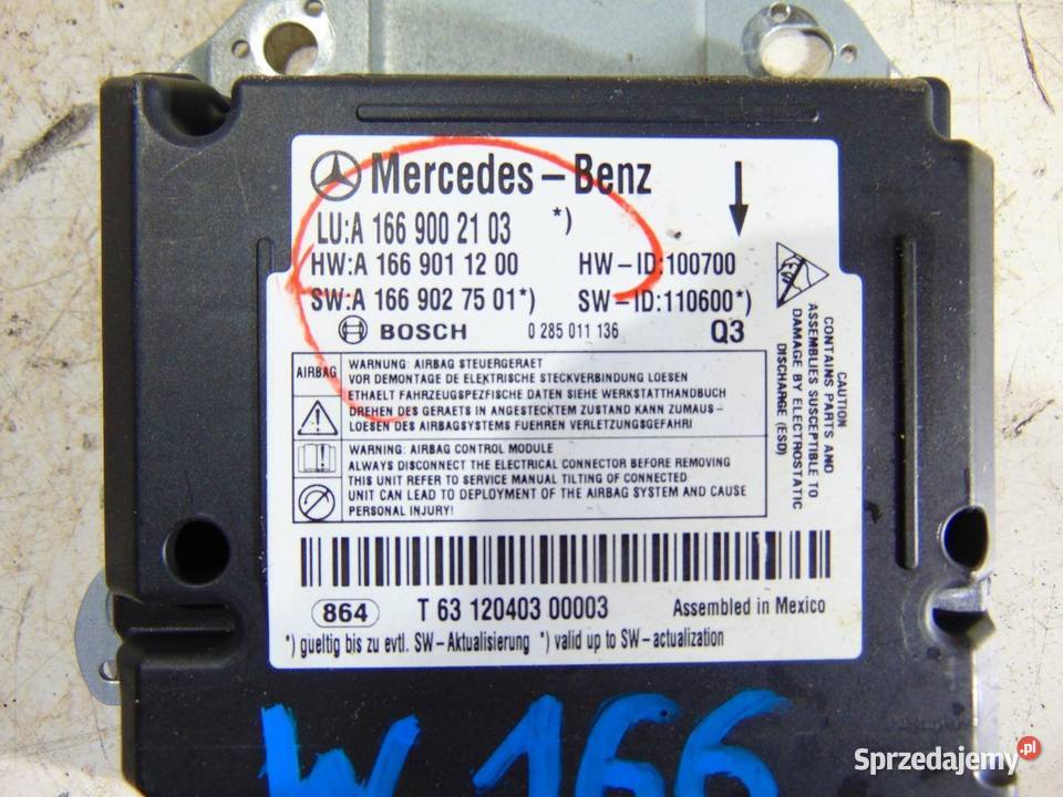 SENSOR AIR BAG AIRBAG ML W166 A1669002103 Części samochodowe wielkopolskie sprzedam
