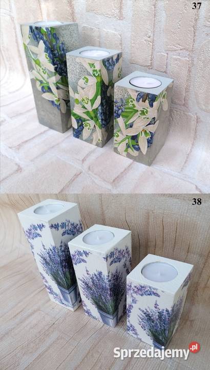 Komplet 3 świeczniki świeczki lawenda konwalie Warszawa