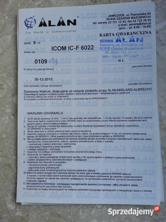 Radiotelefon ICOM model ICF6022 Warszawa