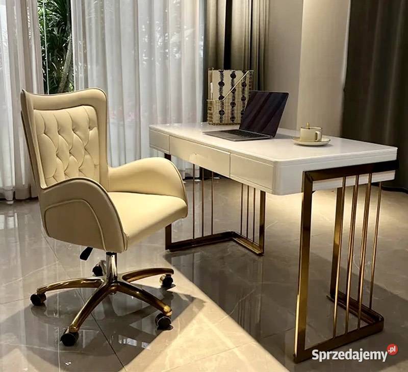 Białe złote biurko ze stali nierdzewnej ACŁ Nowy Sącz