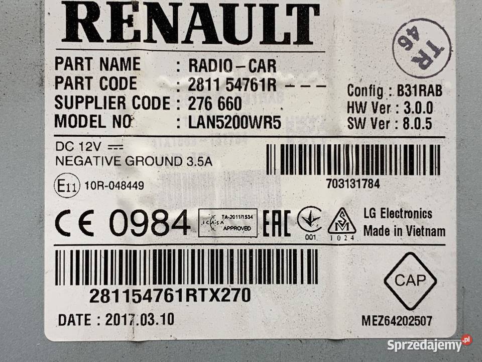 RADIO DACIA SANDERO II 281154761R ODTWARZACZ podkarpackie