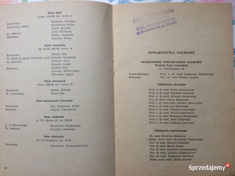 3846 Skład Osobowy I Spis Wykładów Pom Akademii zachodniopomorskie Szczecin sprzedam