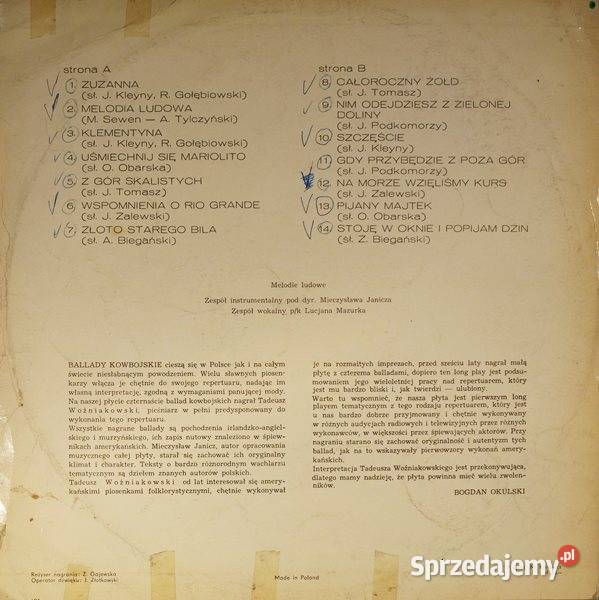 TADEUSZ WOŹNIAKOWSKI Piosenki spod siodła album Chorzów