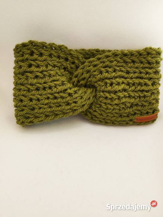 Oliwkowa opaska na głowę turban 100 wełna Olsztyn