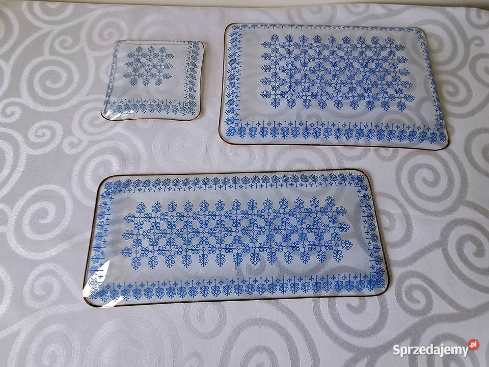 Komplet 3 szklanych pater vintage lata 70 PRL lubuskie Strzelce Krajeńskie sprzedam