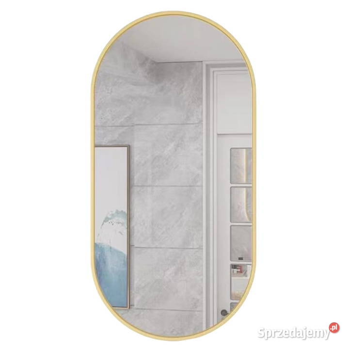 Duże lustro owalne ścienne 100x50 złota rama Smogorzów